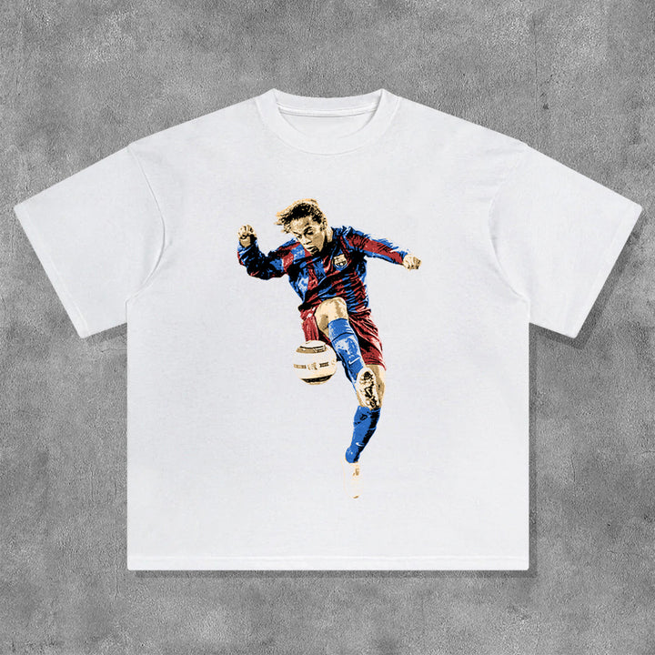 Casual Basic Footballer Print Short Sleeve T-Shirt