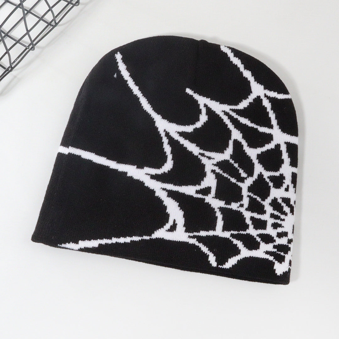 Knitted Pullover Spider Web Y2K Jacquard Hat for Men and Women