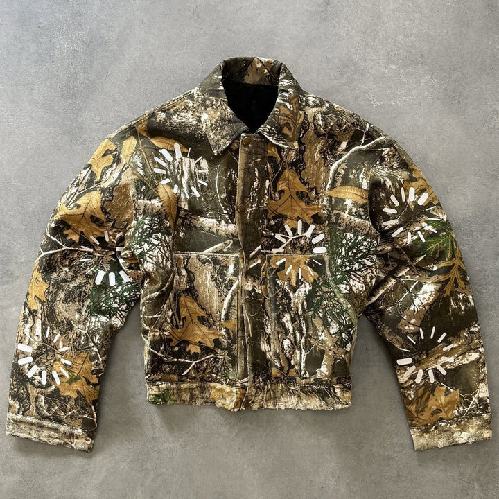 Camouflage Letter Printed Long Sleeve Button Design Jacket