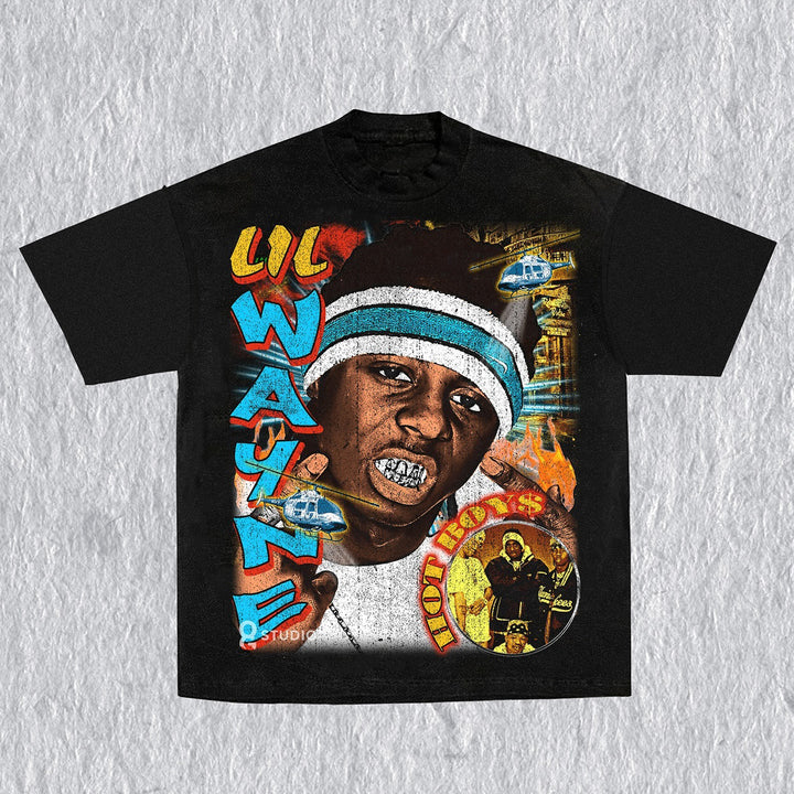 Casual Street Retro Hip-Hop Print Heavyweight T-shirt