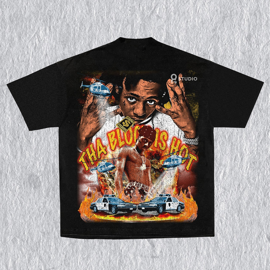 Casual Street Retro Hip-Hop Print Heavyweight T-shirt