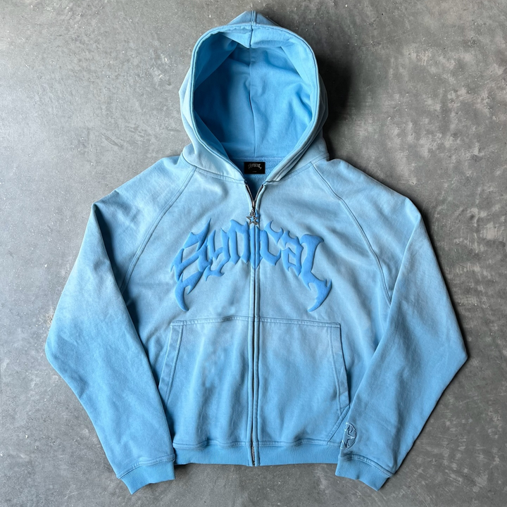 Vintage Gradient Print Zip-Up Hoodie