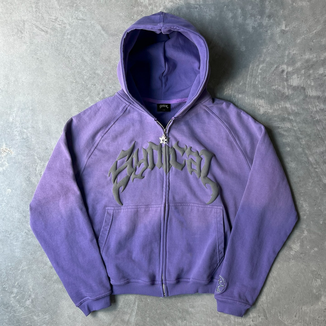 Vintage Gradient Print Zip-Up Hoodie