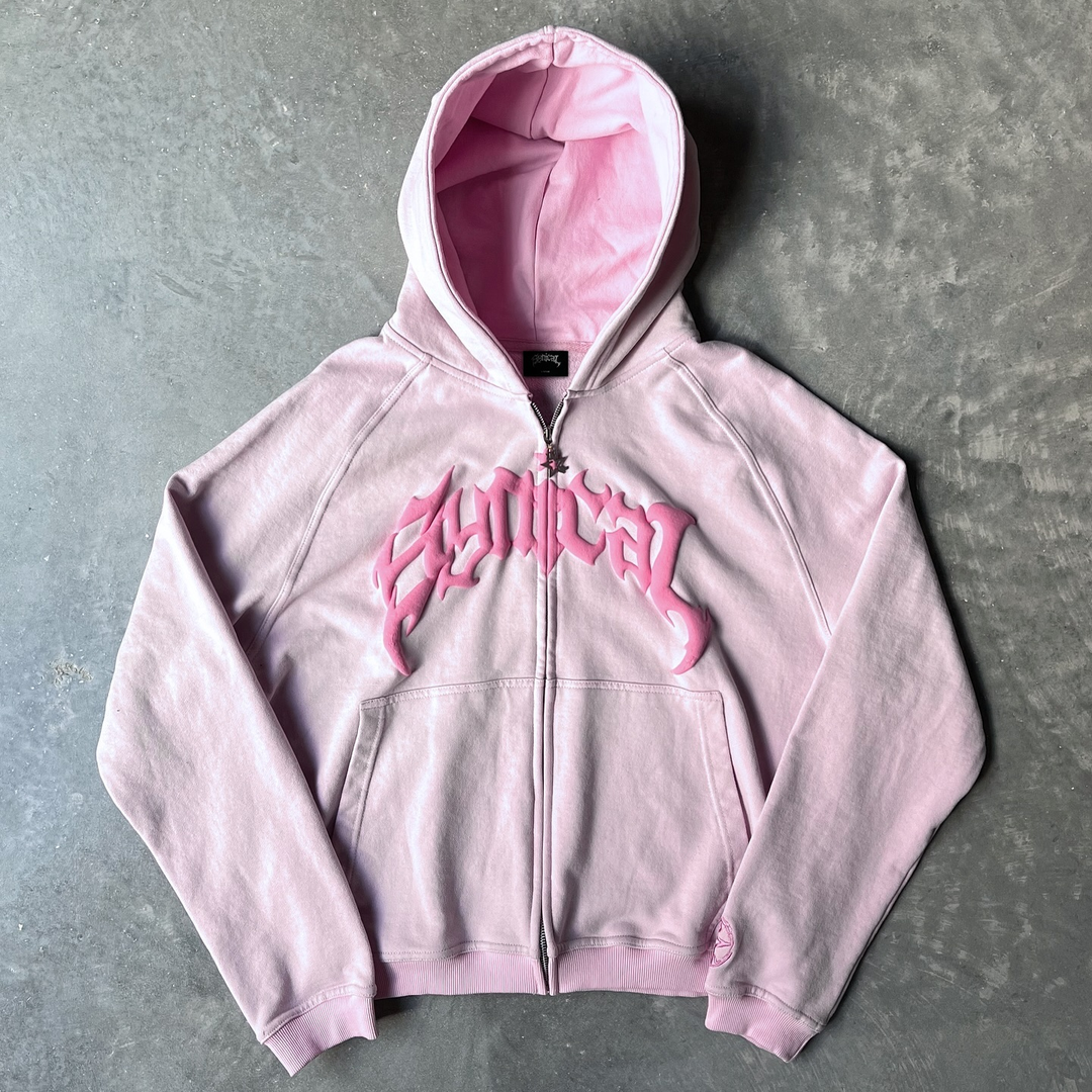 Vintage Gradient Print Zip-Up Hoodie