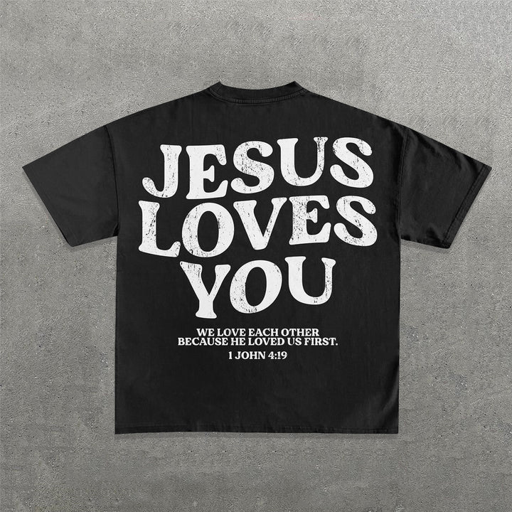 Jesus Loves You Words Print Short Sleeve T-Shirt