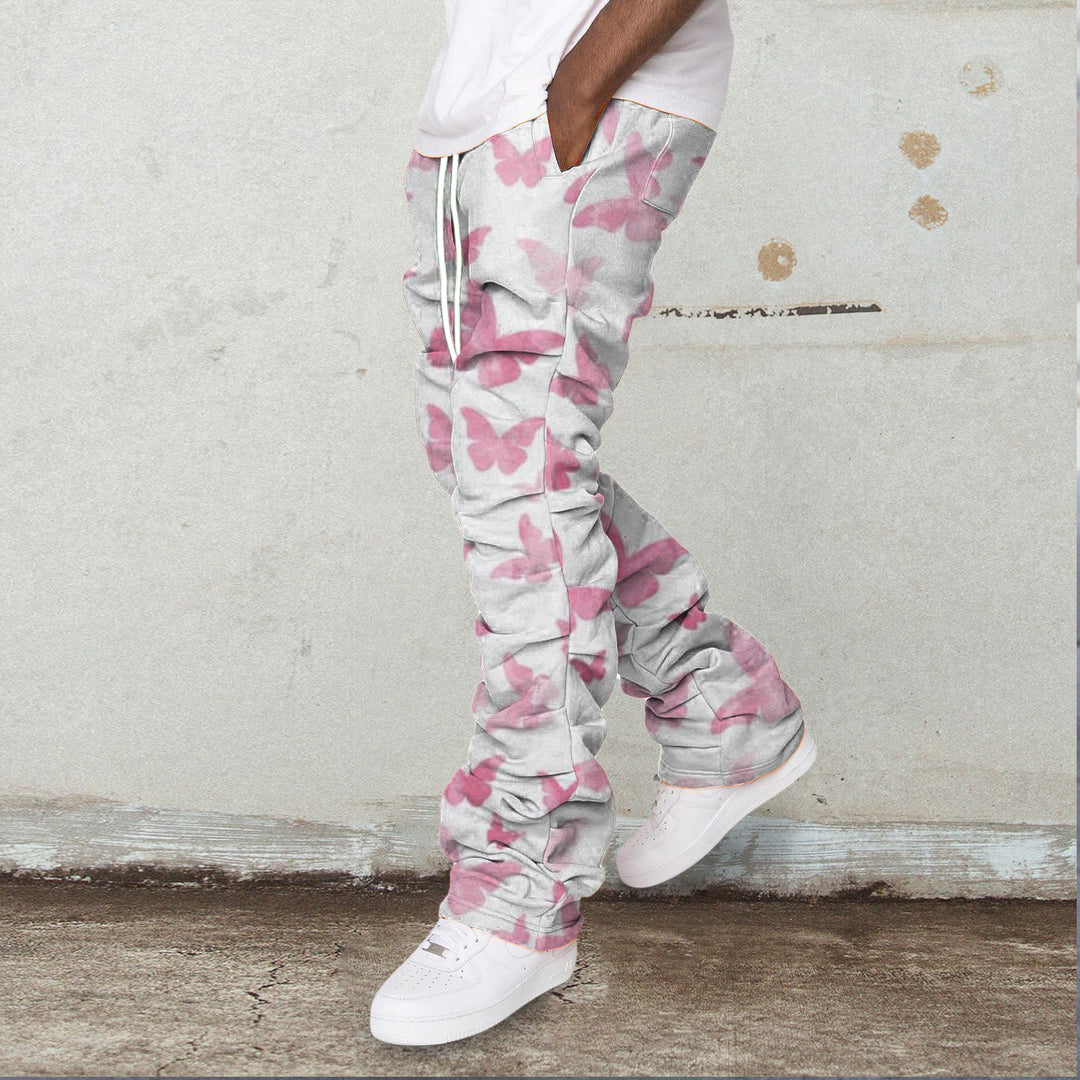 Vintage Pink Butterfly Street Stacked Trousers