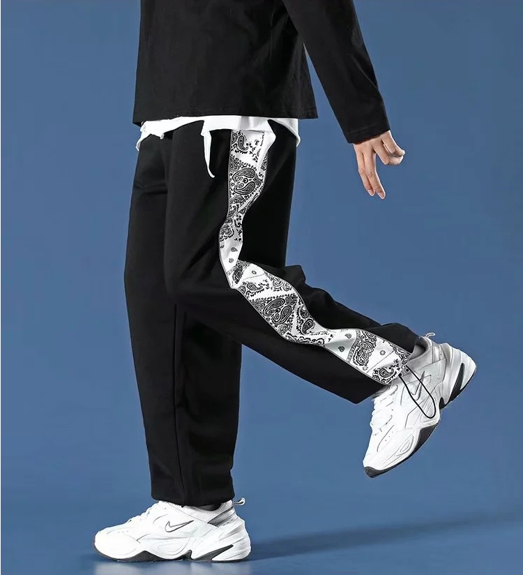 Reflective sports loose straight drawstring trousers