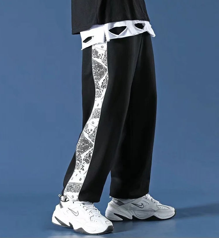 Reflective sports loose straight drawstring trousers