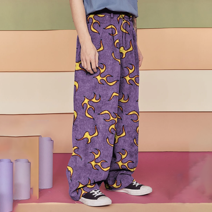 Casual printed corduroy trousers