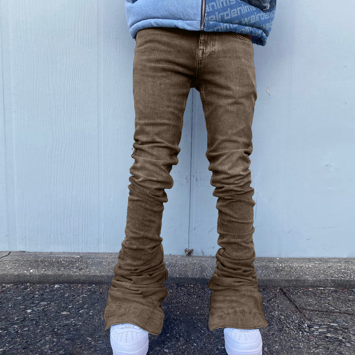 Retro wash street style stacked flared jeans