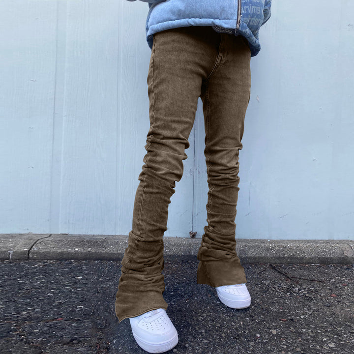 Retro wash street style stacked flared jeans