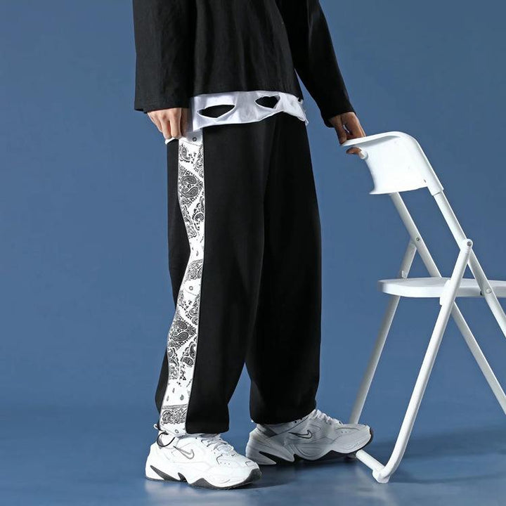 Reflective sports loose straight drawstring trousers