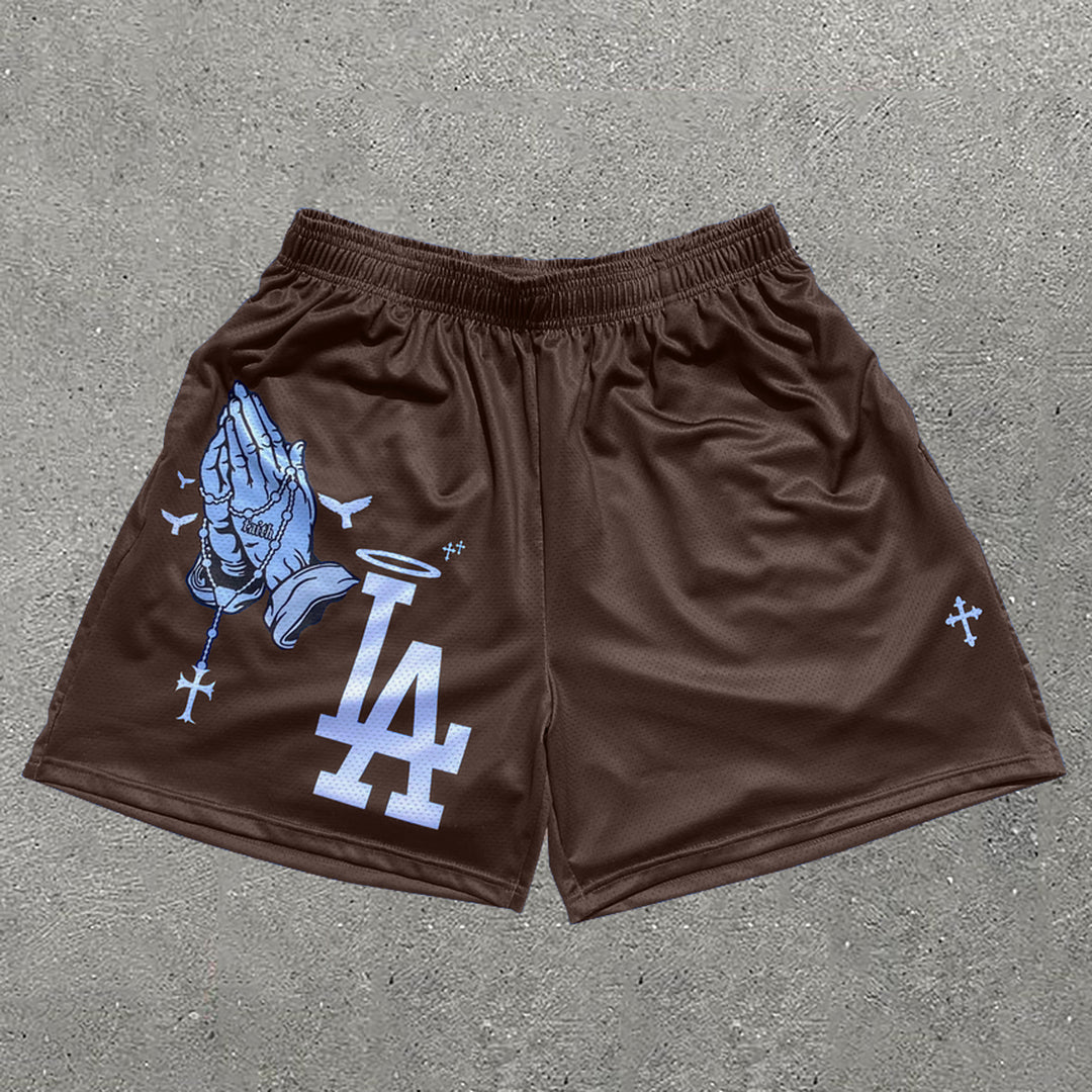 Casual Los Angeles Print Mesh Shorts