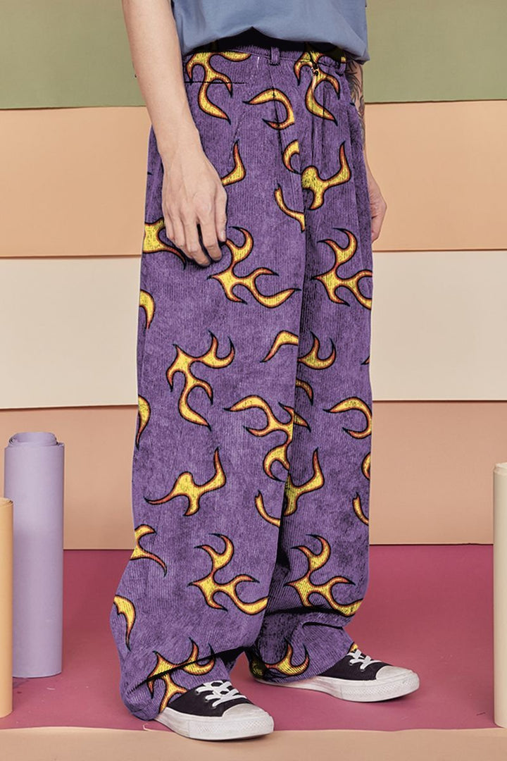 Casual printed corduroy trousers