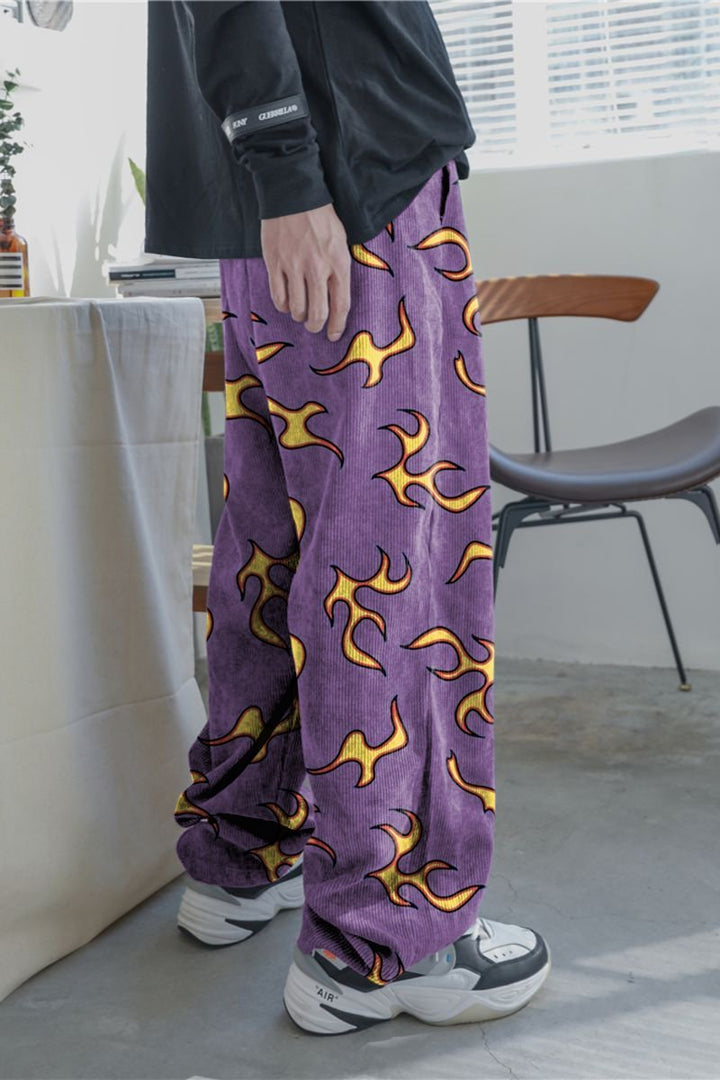 Casual printed corduroy trousers