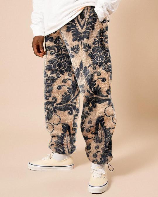 Retro trend street print polar fleece men's casual pants