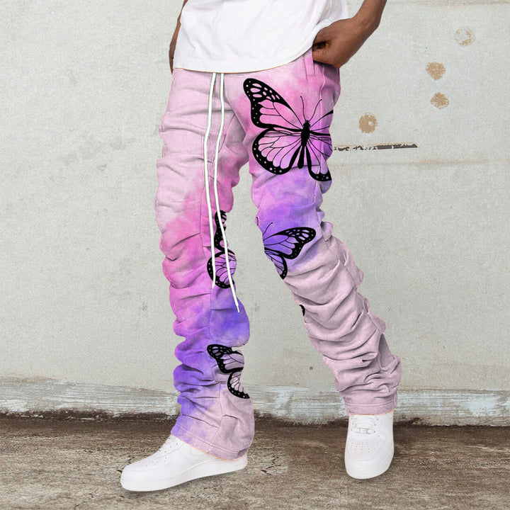 Gradient Color Block Butterfly Stacked Hip-Hop Trousers