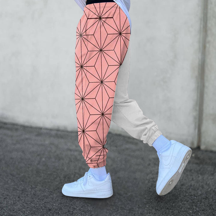 Retro print trendy brand street splicing leggings sweatpants