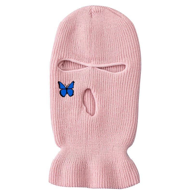 Fashion three-hole hat butterfly embroidered ski mask