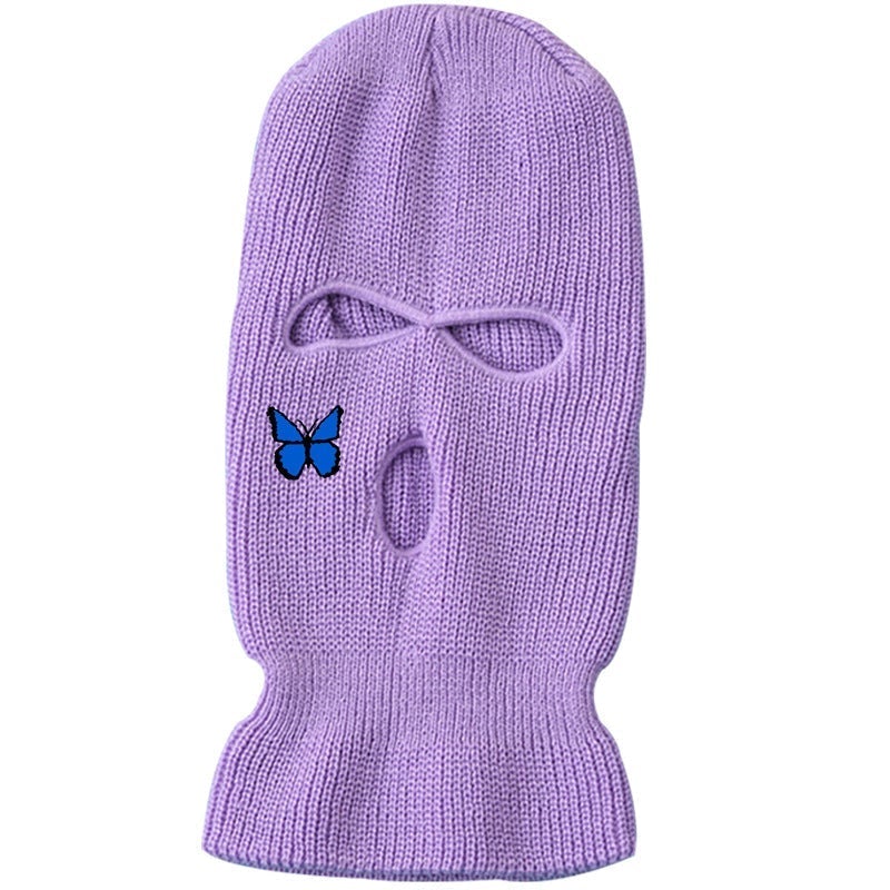 Fashion three-hole hat butterfly embroidered ski mask