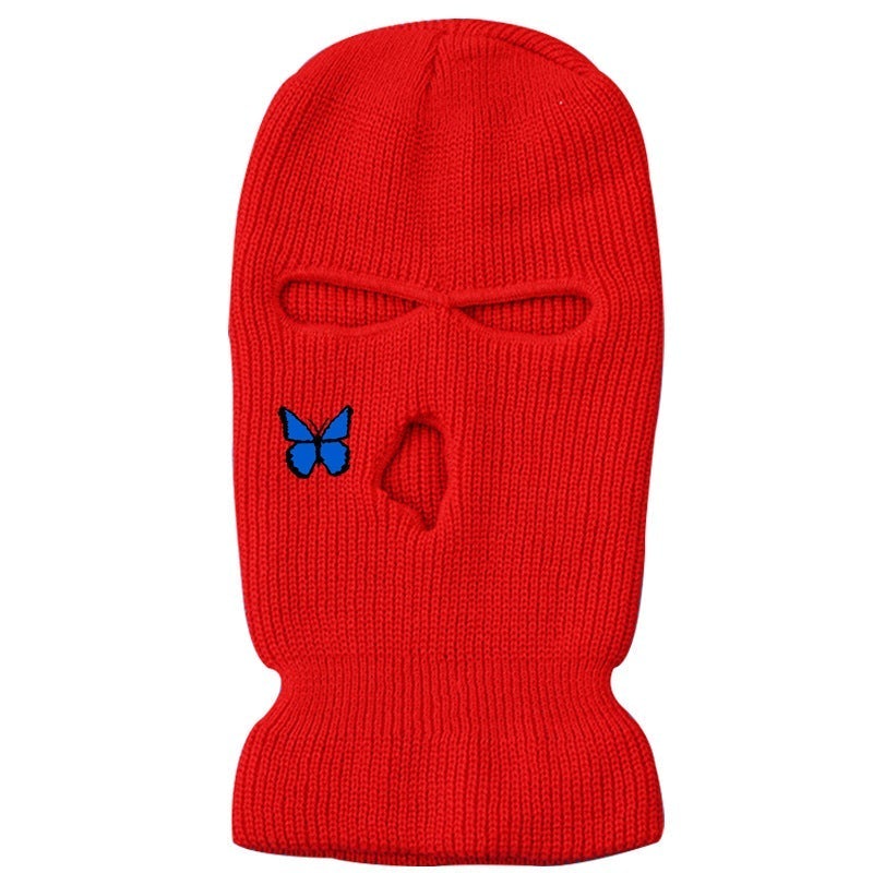 Fashion three-hole hat butterfly embroidered ski mask