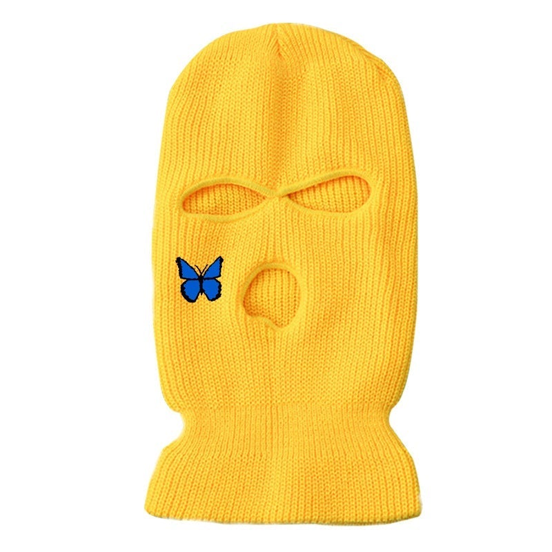 Fashion three-hole hat butterfly embroidered ski mask