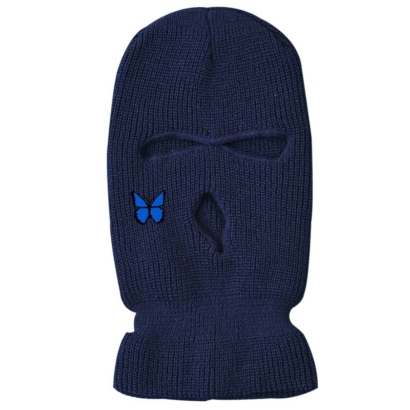 Fashion three-hole hat butterfly embroidered ski mask